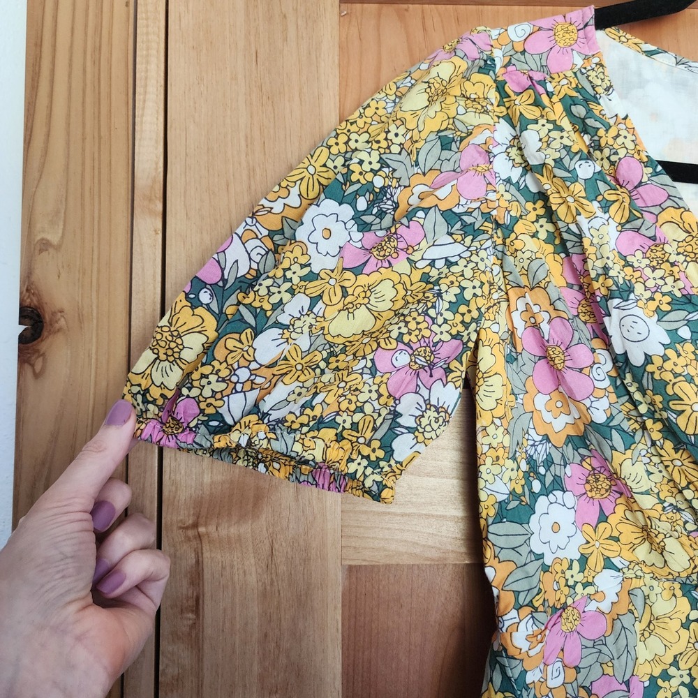 NWT Rahi Anthropologie XL 100% Cotton Dress Lining Floral Puff Sleeve Mini Dress - Picture 2 of 12